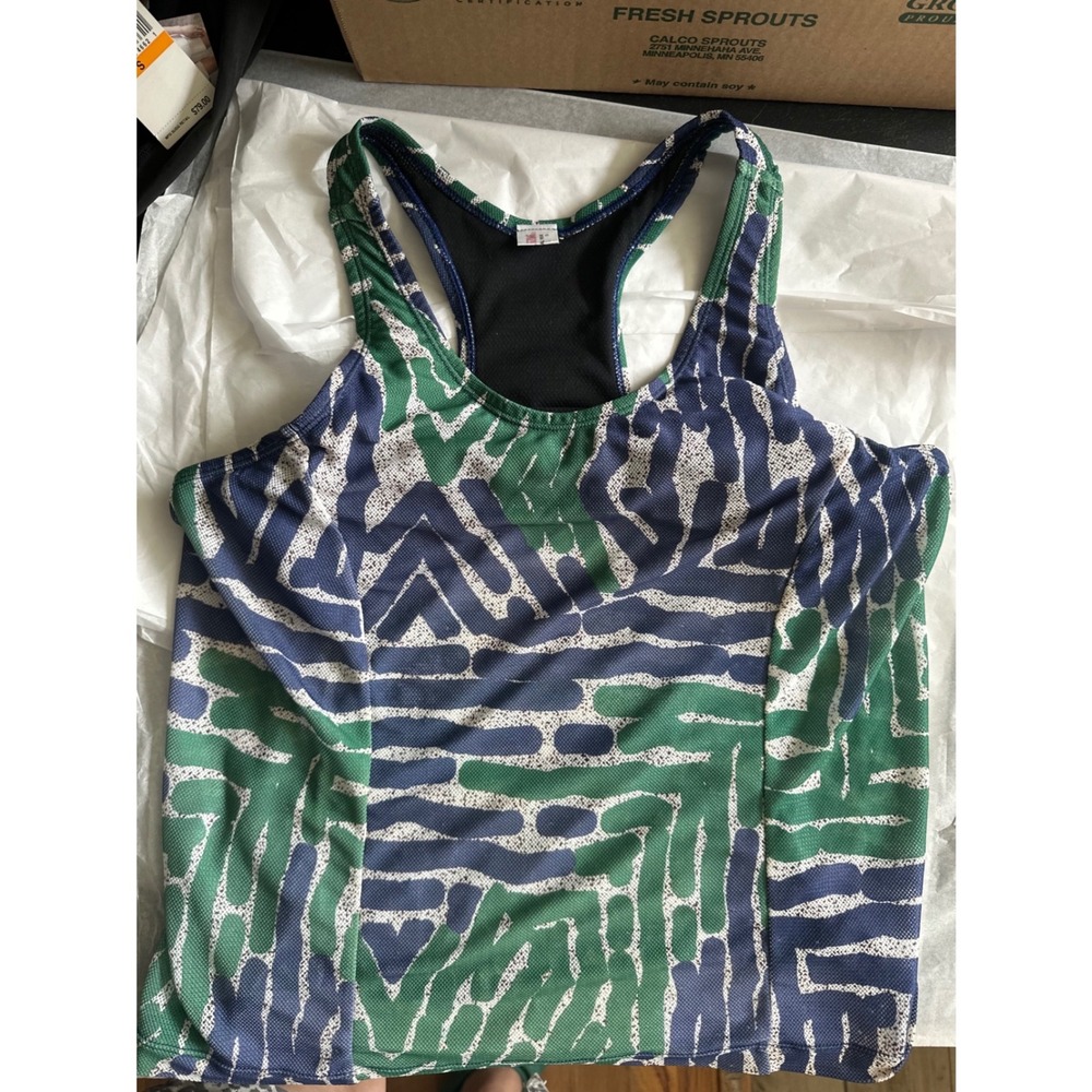Pearl Izumi Select Women Green Blue Abstract Cycling Tank Top Shelf Bra Small